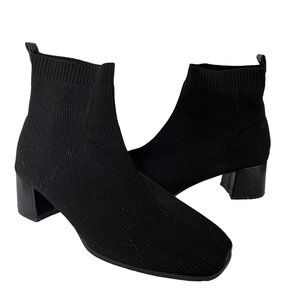 TIJN REVOLVE Ribbed Knit Ankle Boots Square Toe Chunky Heel